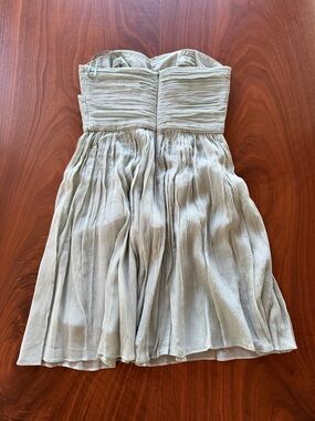 J. Crew Strapless Pleated Chiffon Dress in Sage